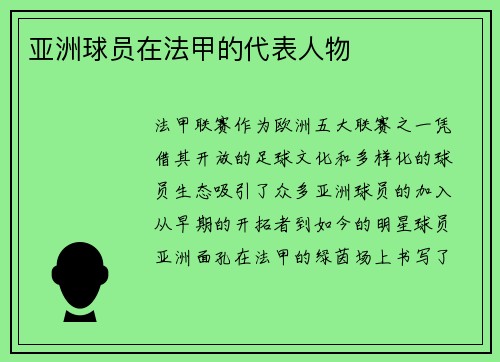 亚洲球员在法甲的代表人物
